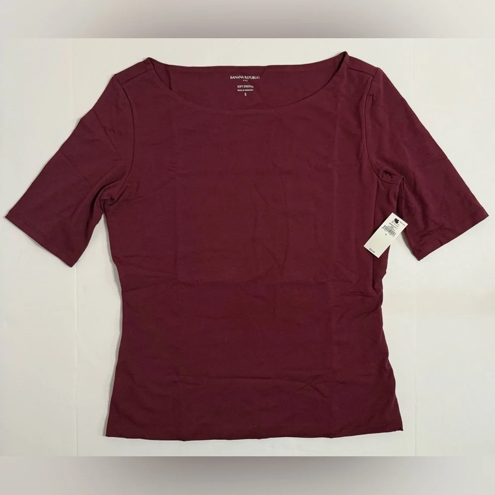 NWT Banana Republic Soft Stretch Elbow Sleeve Top Red Size S - Picture 2 of 12